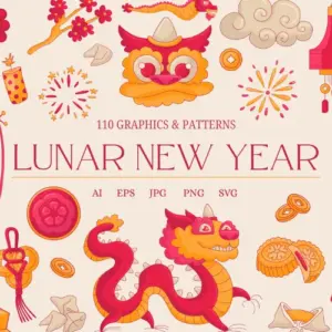 100+ Lunar New Year Graphics & Patterns Bundle | Extended License